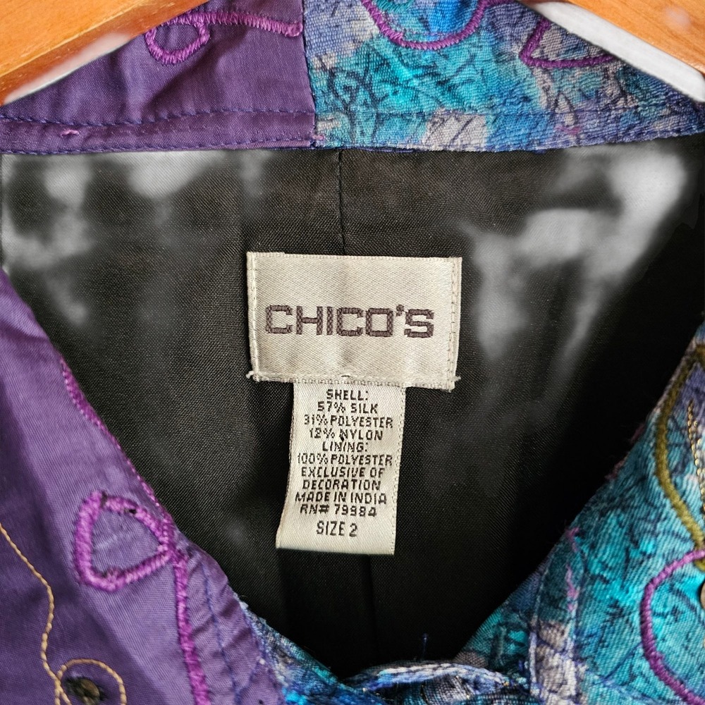 Chico's Patchwork Jacket Embroidered Button Up Bo… - image 3